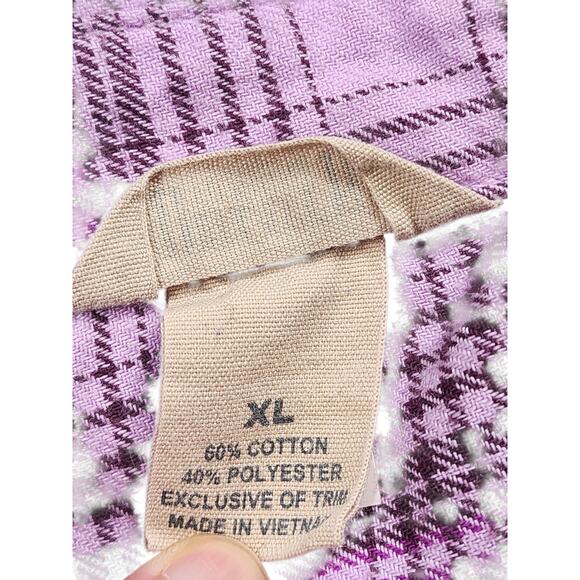 Duluth Trading Shirt Women XL Purple Plaid Button Front Long Sleeve Western Top - Picture 14 of 16